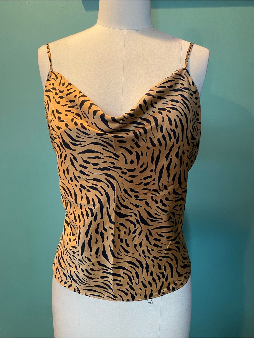 Nine West Black and Tan Animal Print Cowl Neck Camisole
